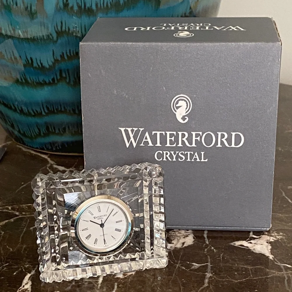 Waterford Crystal Rectangular Desk Clock Silver Ireland New in Box 2.5x3.5